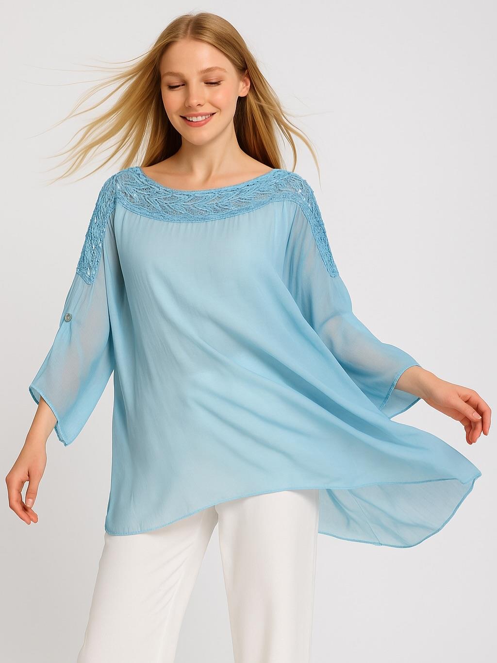 İtalyan İpek Bluz - MAVİ