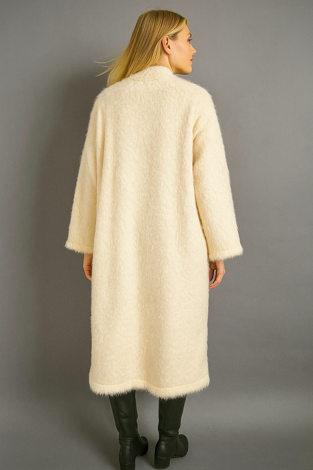 İtalyan Cep Detaylı Keçe Kaban - BEYAZ