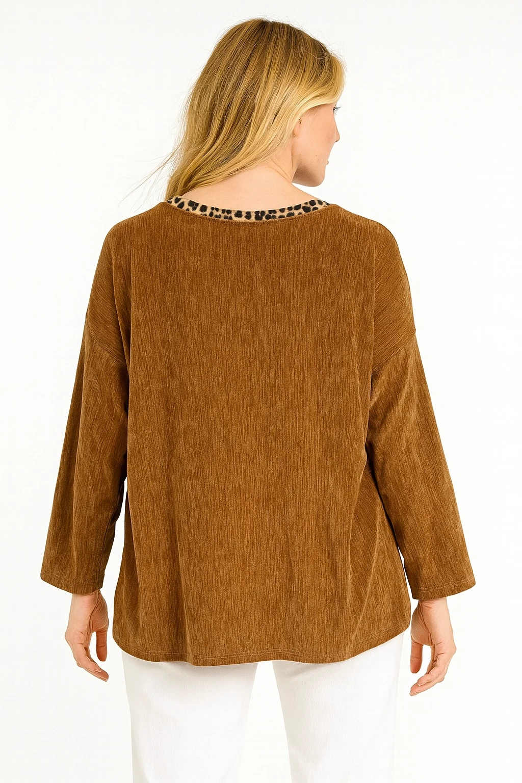 İtalyan Kalp Desenli Kadife Bluz - KİREMİT