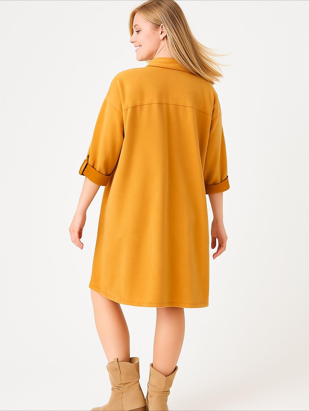 İtalyan Yazı Detaylı Nubuk Elbise - HARDAL