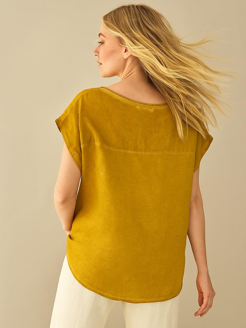 İtalyan Çiçek Desenli Keten Bluz - HARDAL