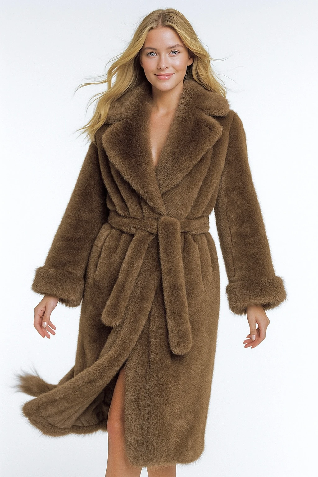 İtalyan Önden Bağlamalı Kürk - KAHVERENGİ