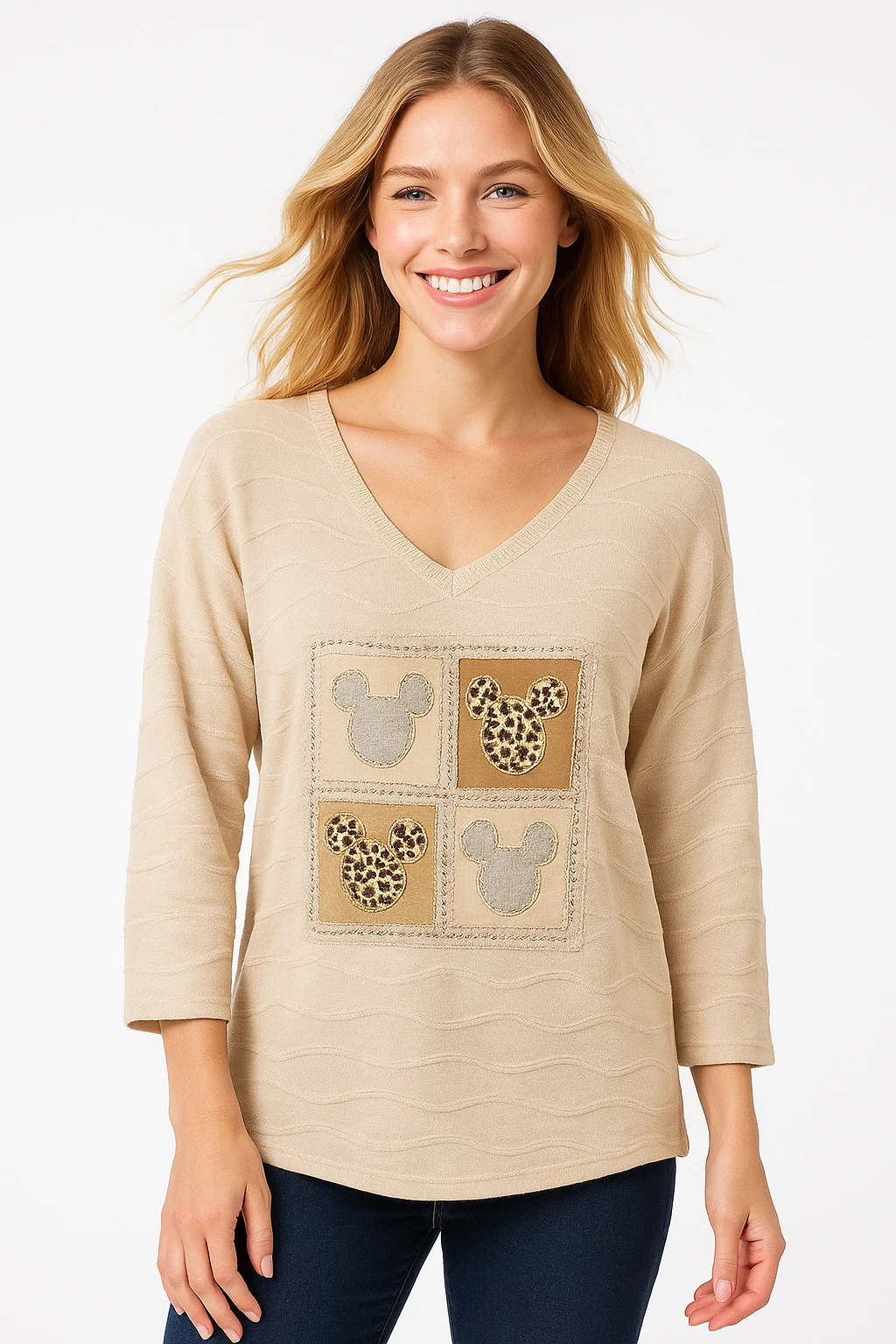 İtalyan Baskılı Triko Bluz - BEJ