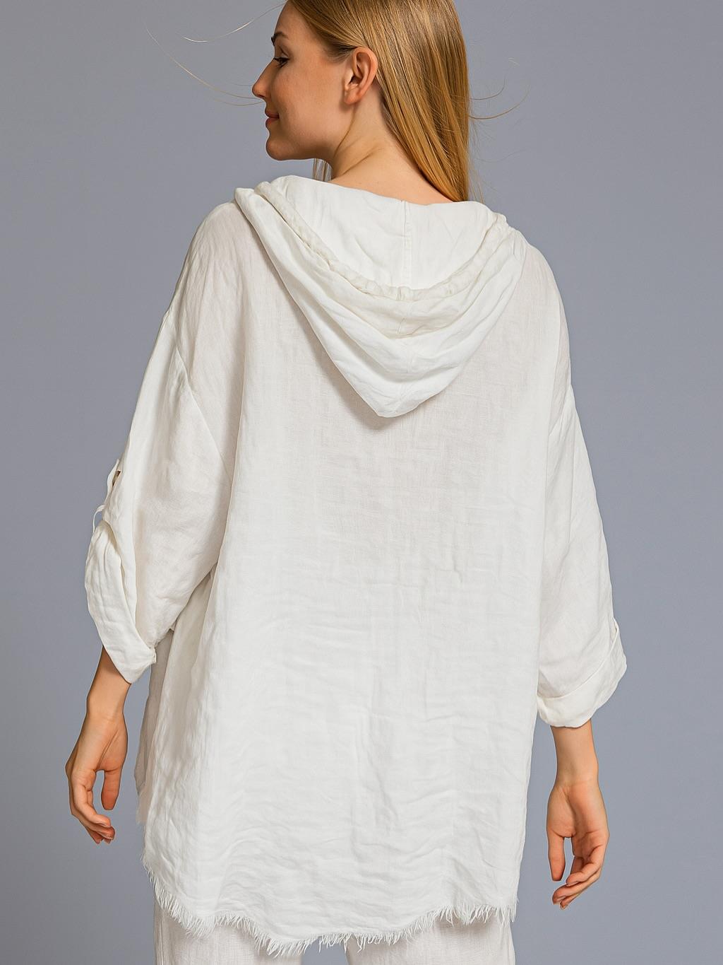 İtalyan Keten Kapüşonlu Ceket - BEYAZ