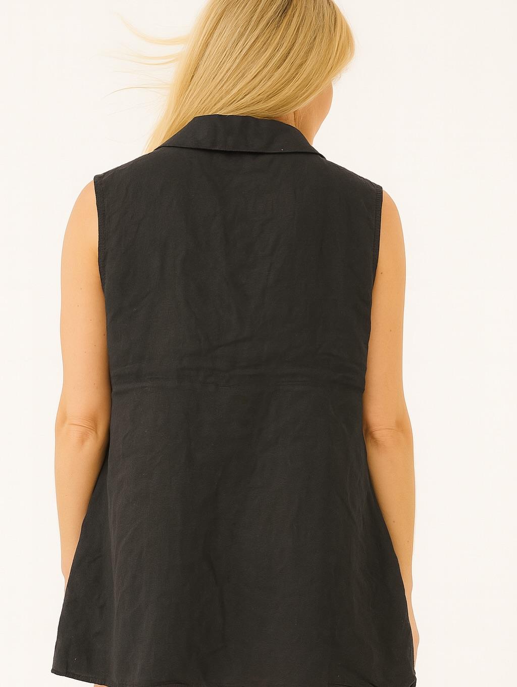 İtalyan Kravuze Keten Yelek - SİYAH