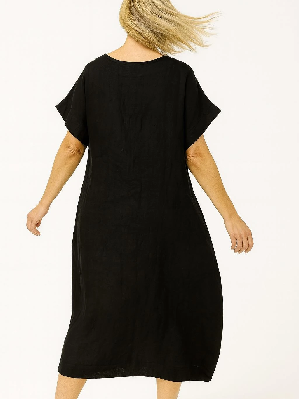 İtalyan Keten Toka Detaylı Elbise - SİYAH