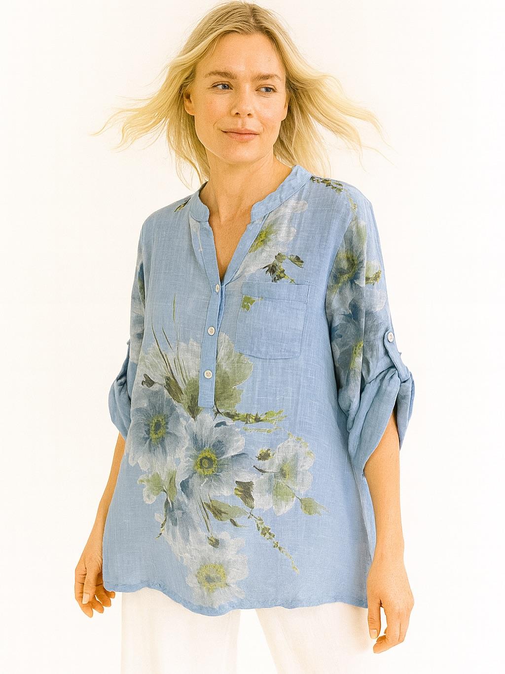 İtalyan Pamuk Keten Gömlek - BEBE MAVİSİ