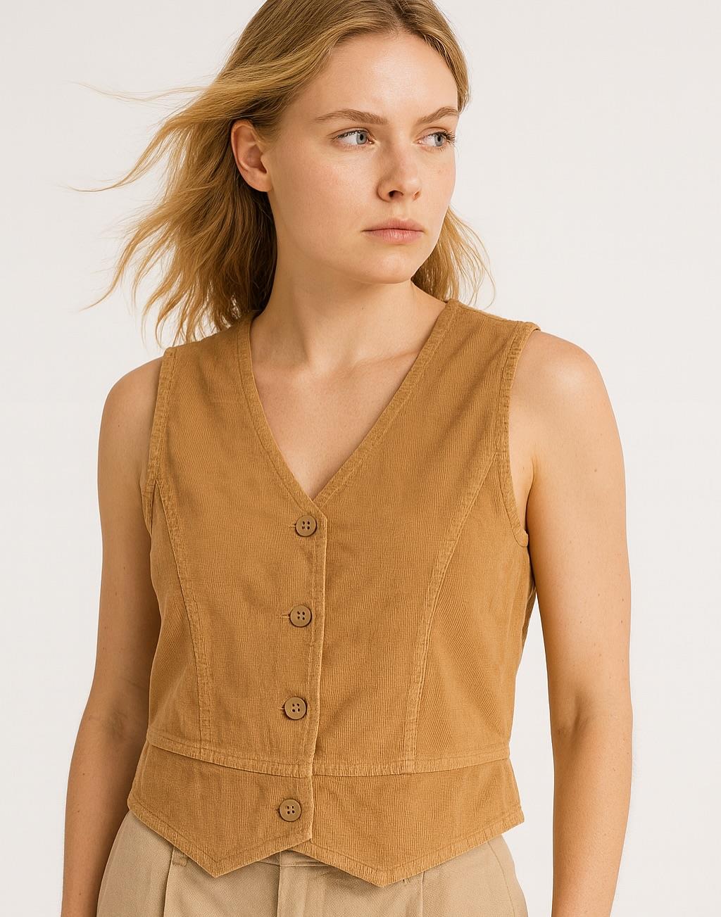 italyan Kısa Kadife Yelek - VİZON