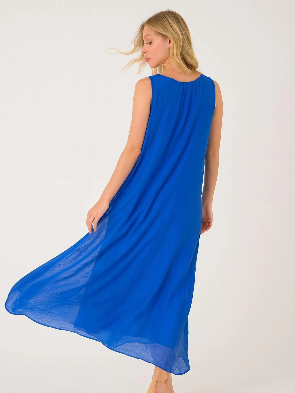 İtalyan İpek Elbise - SAKS MAVİ