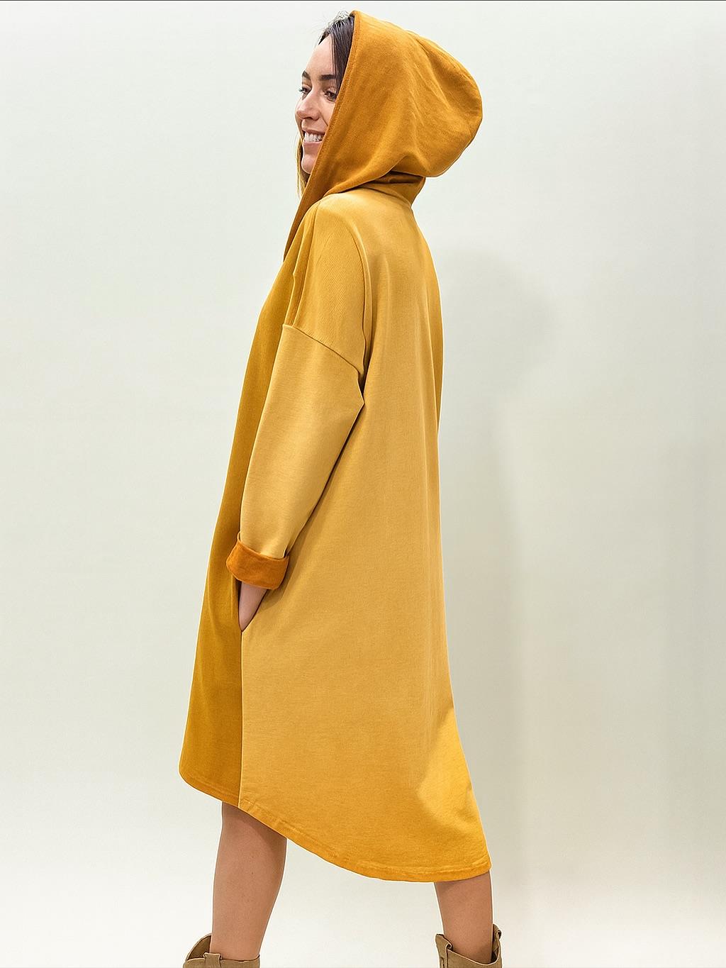 İtalyan Kapüşonlu Nubuk Elbise - HARDAL