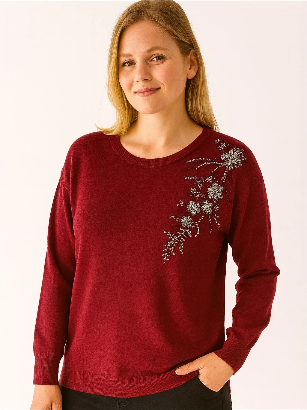 İtalyan Özel Tasarım Angora Bluz - BORDO