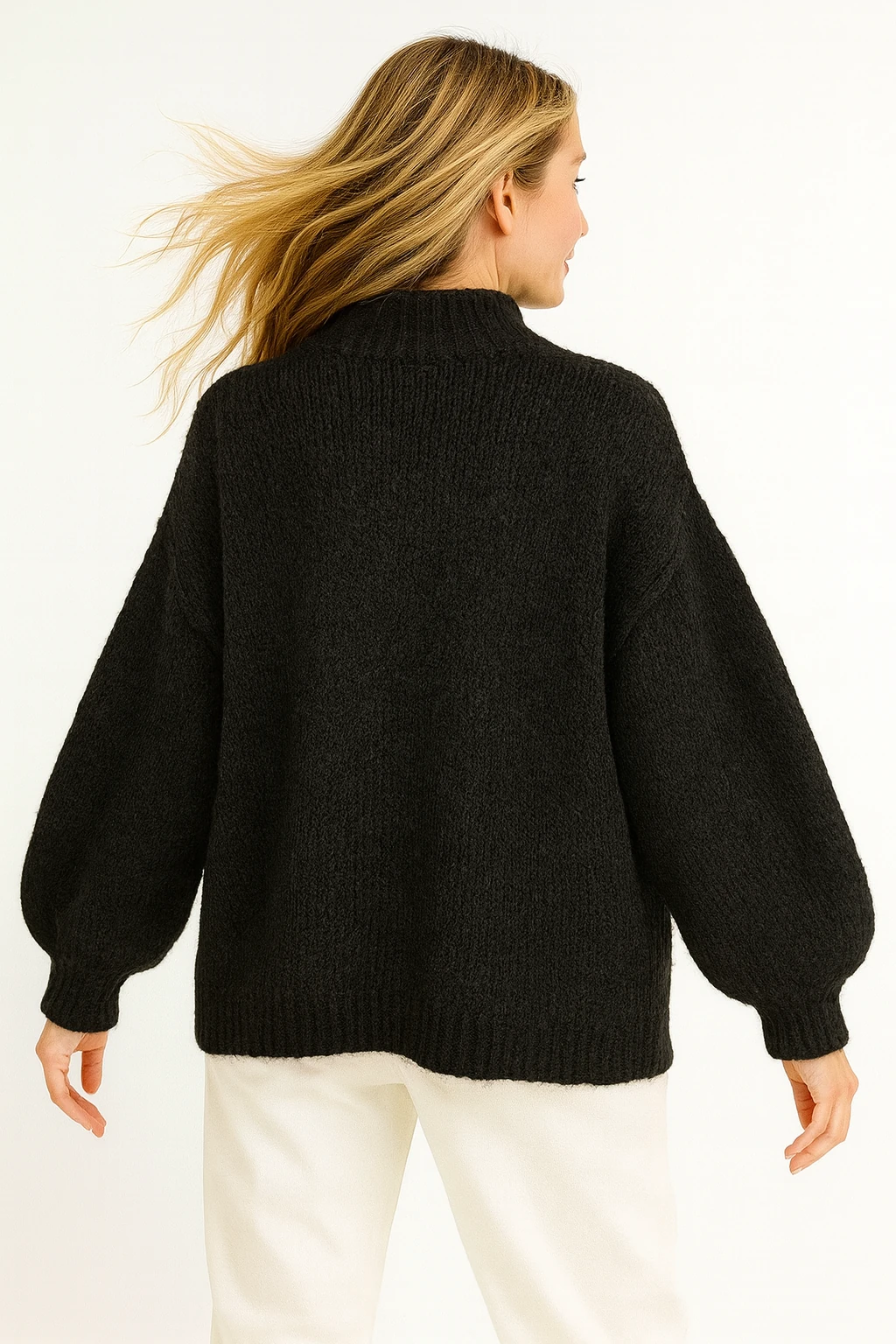 İtalyan Balıkçı Yaka Yün Kazak - SİYAH