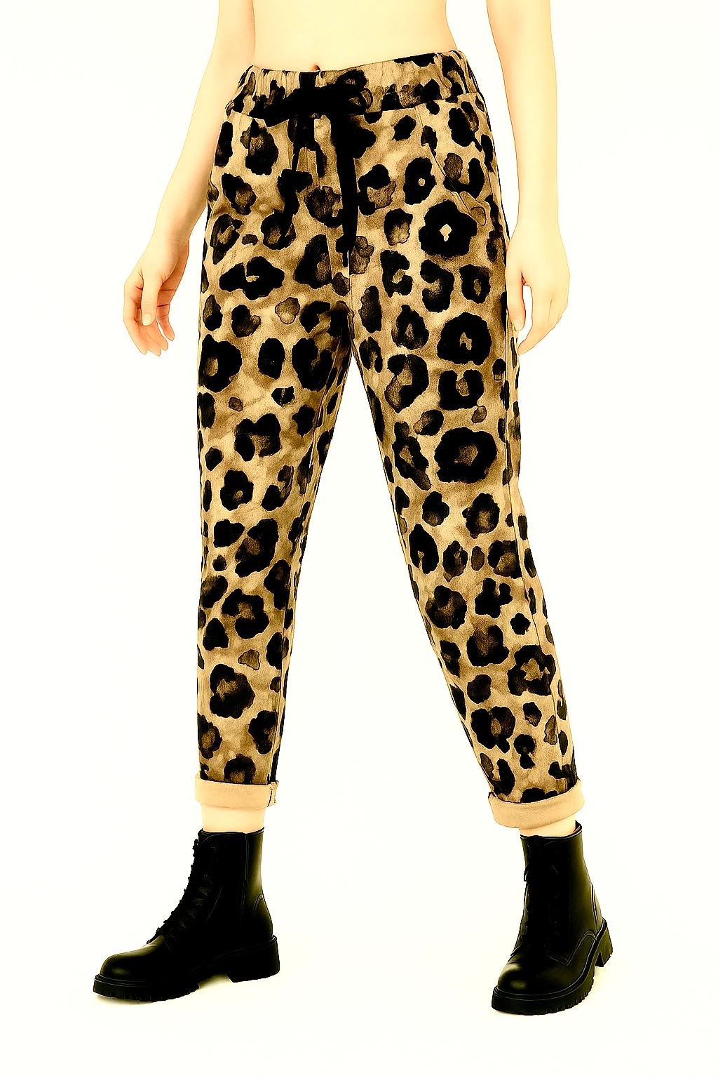 İtalyan Nubuk Leopar Desen Pantolon - BEJ