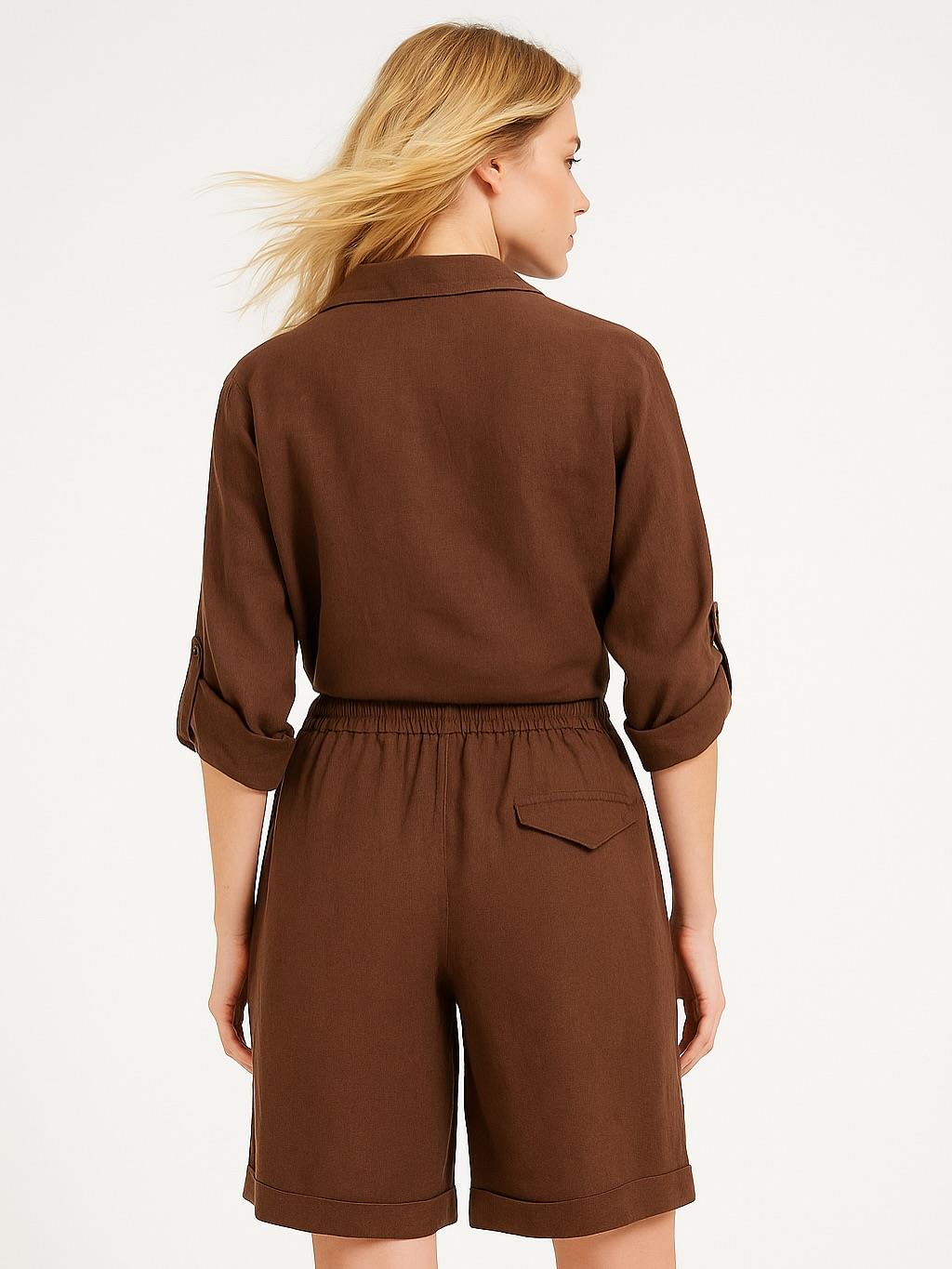 İtalyan Keten Şort Takım - KAHVERENGİ