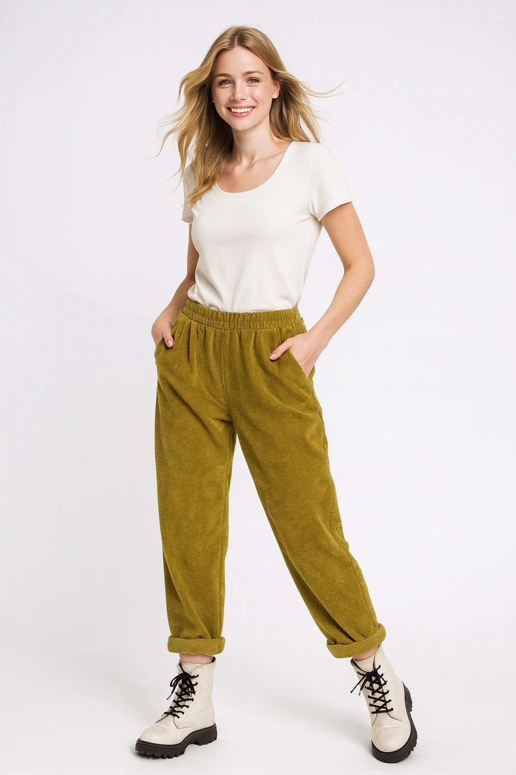 İtalyan Cep Detaylı Fitilli Kadife Pantolon - HARDAL