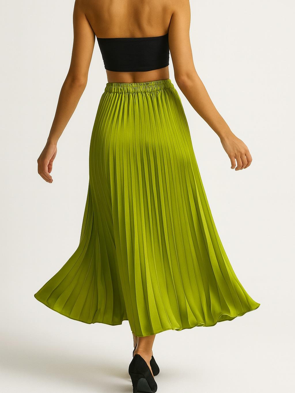 İtalyan Saten Etek - FISTIK YEŞİLİ