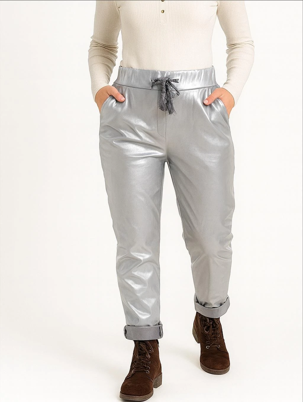 İtalyan Deri Pantolon - GÜMÜŞ