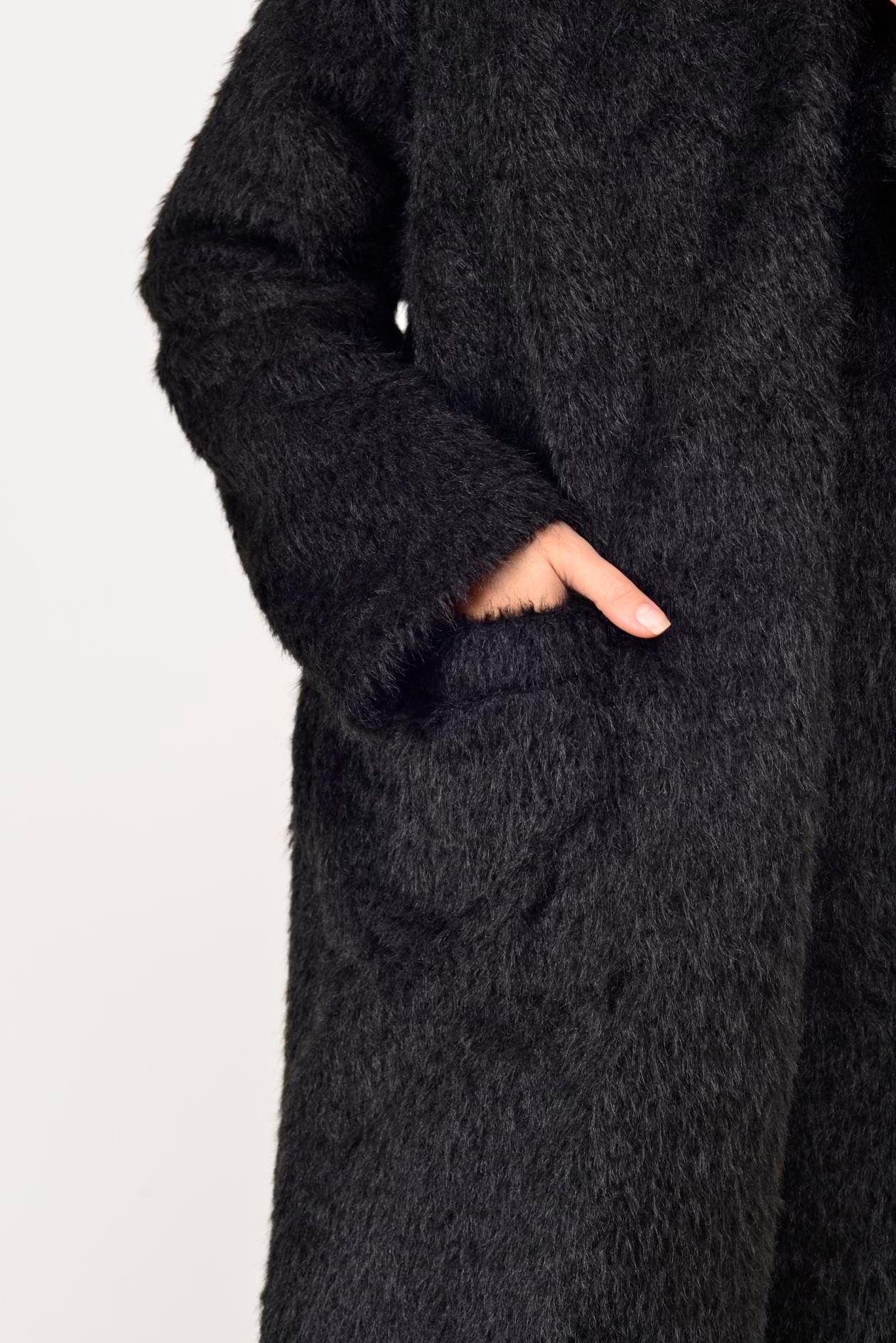 İtalyan Cep Detaylı Keçe Kaban - SİYAH