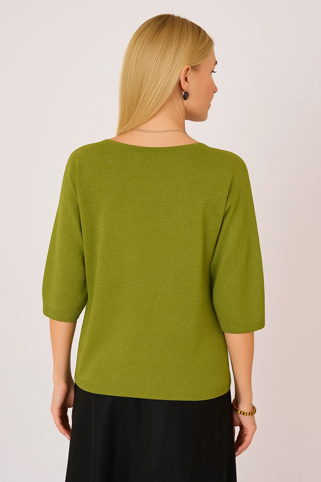 İtalyan V Yaka İşleme Detaylı Kazak - YEŞİL