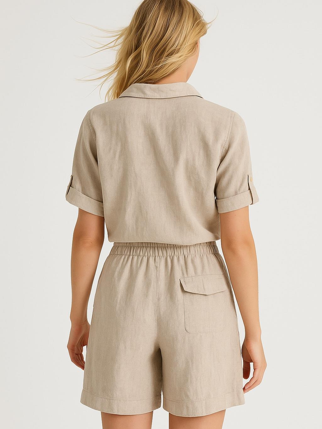 İtalyan Keten Şort Takım - BEJ