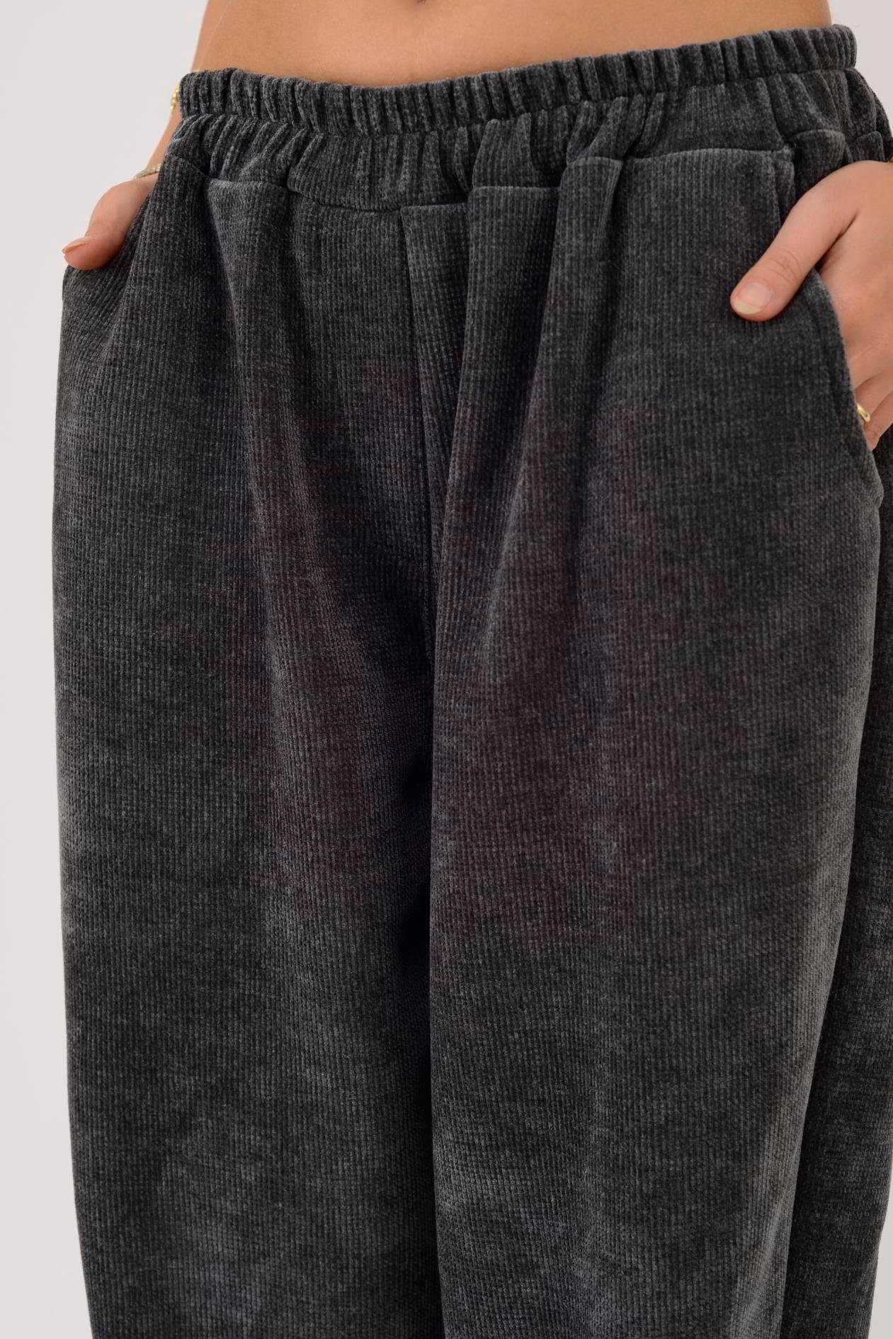 İtalyan Cep Detaylı Fitilli Kadife Pantolon - GRİ