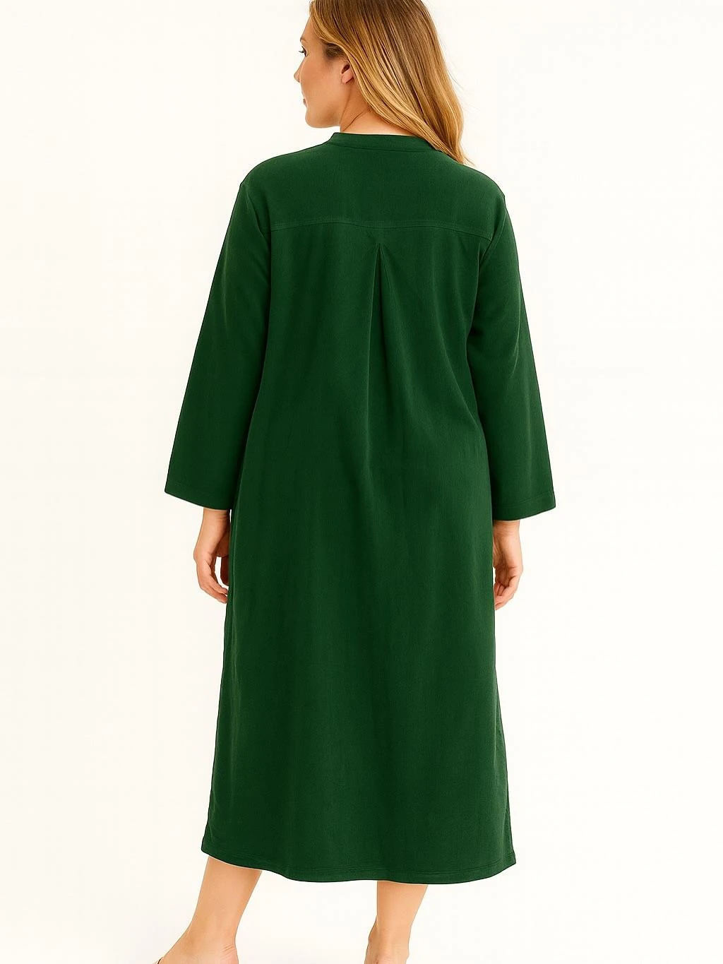 İtalyan Kadife Düğme Detaylı Elbise - YEŞİL