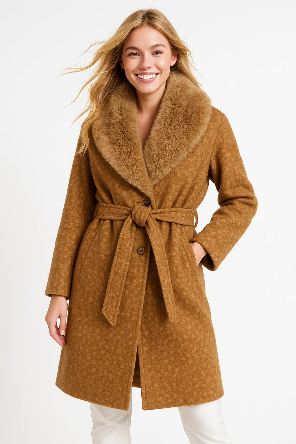 İtalyan Yaka Kürklü Keçe Kaban - BAL