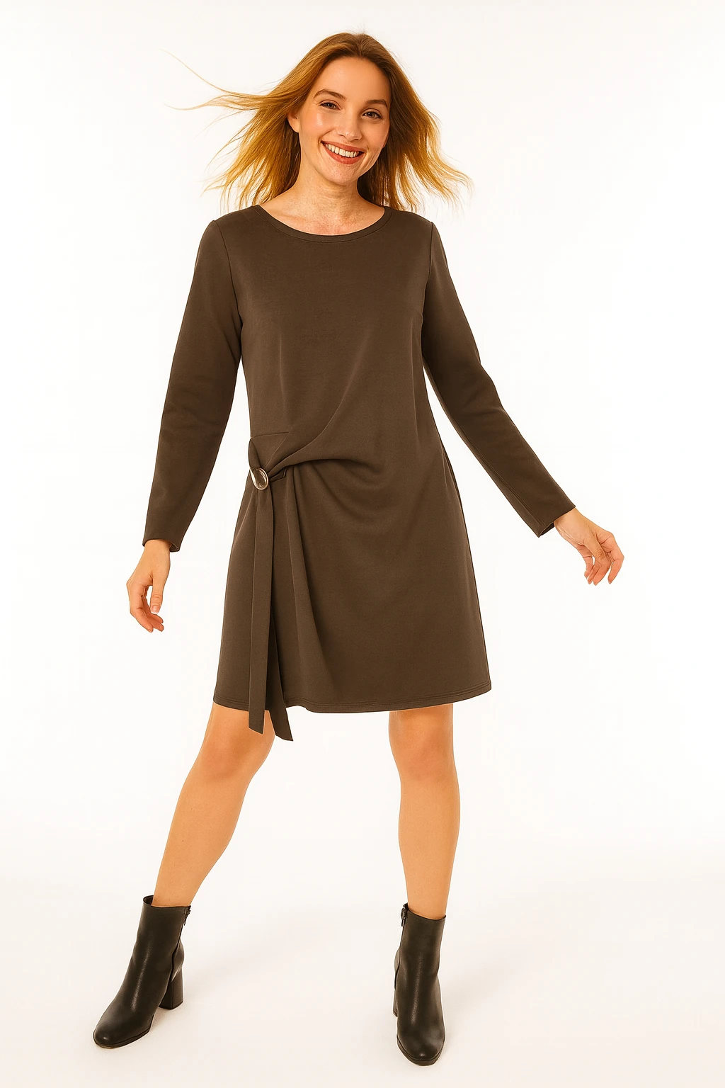 İtalyan Tasarım Saten Elbise - KAHVERENGİ