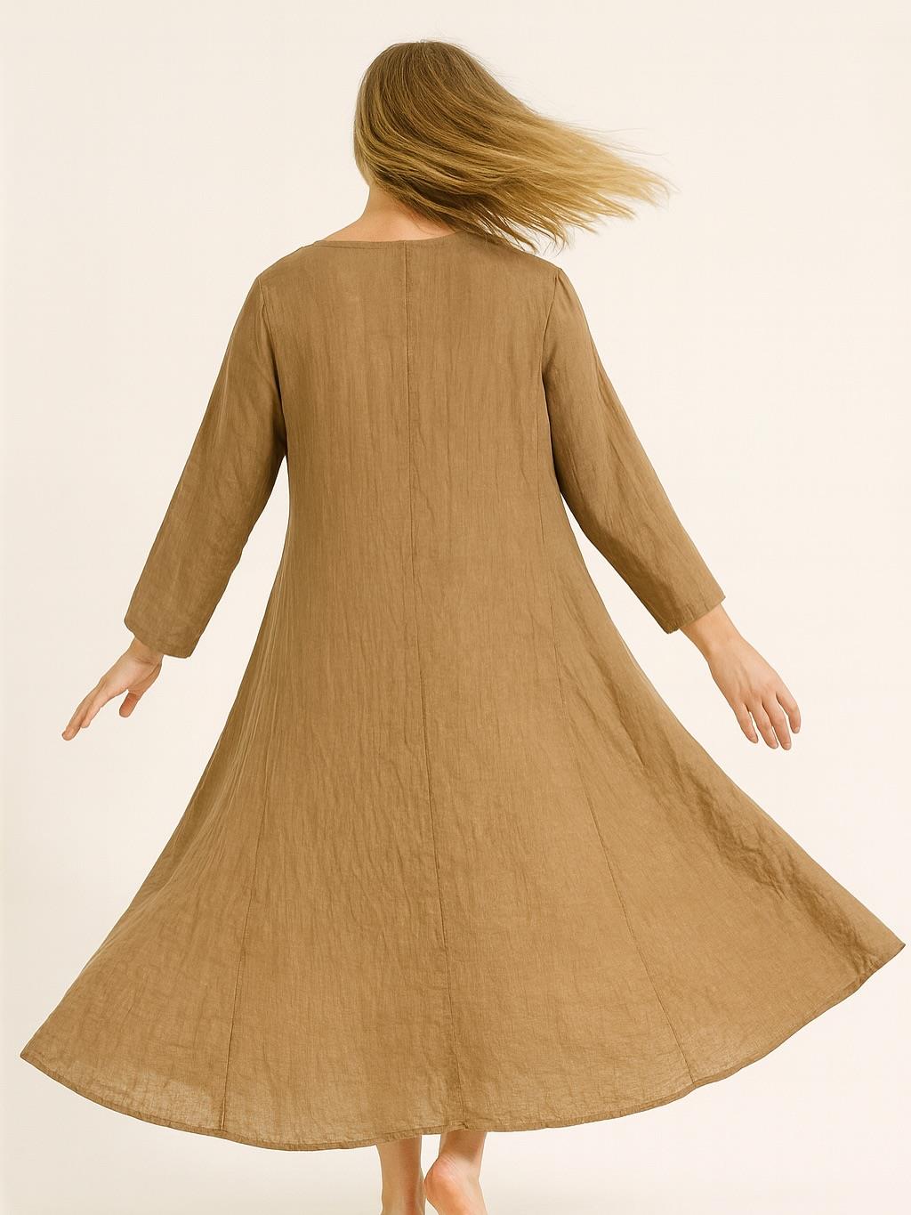 İtalyan Keten V Yaka Elbise - BAL