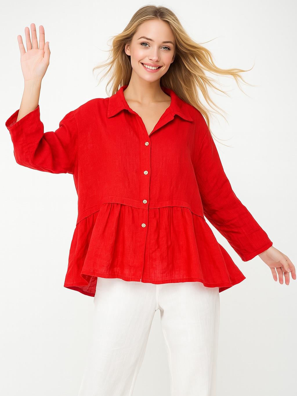 İtalyan Keten Gömlek - KIRMIZI