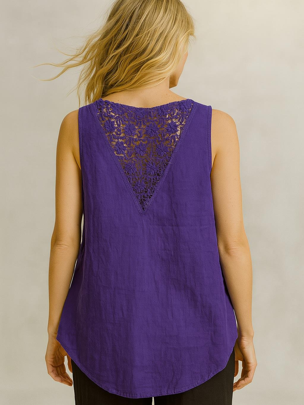 İtalyan Keten Sırt Dantel Detaylı Bluz - MOR