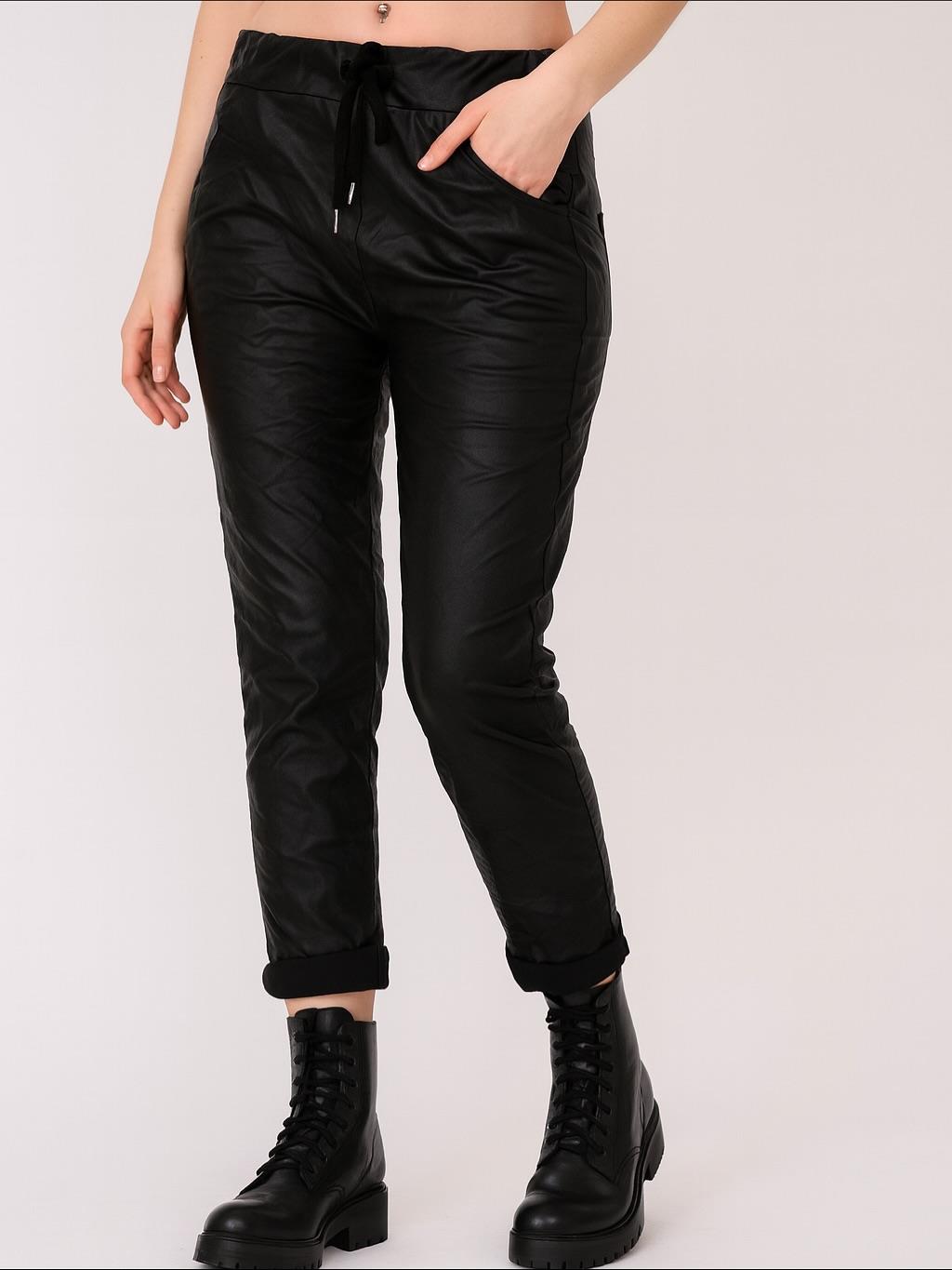 İtalyan Likralı Deri Pantolon - SİYAH