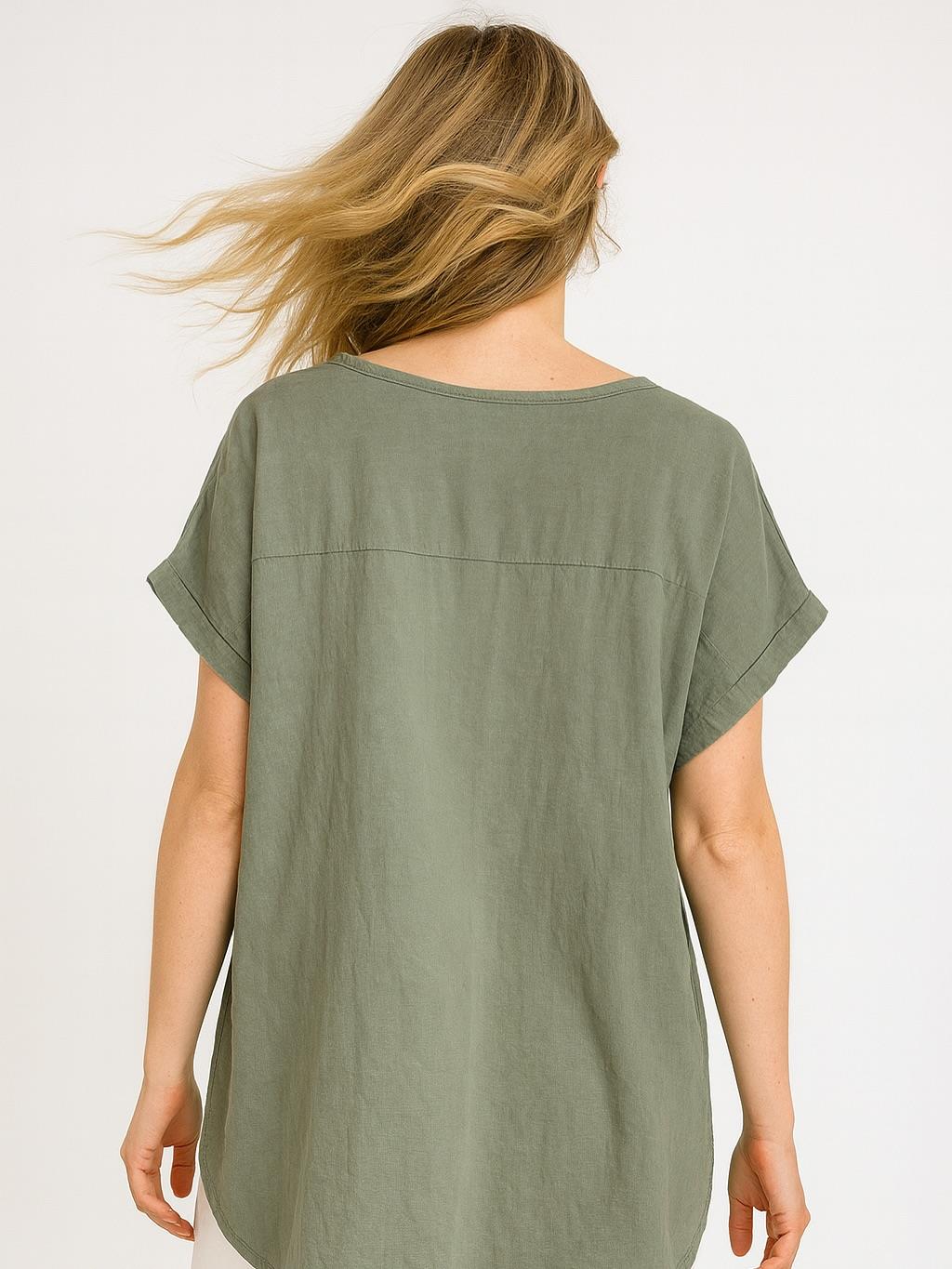 İtalyan Keten Bluz - HAKİ