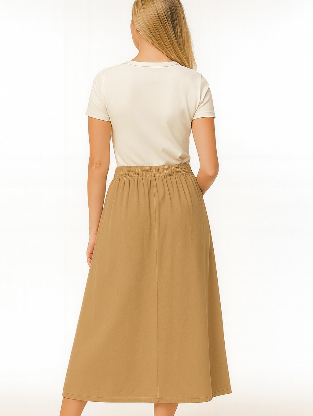 İtalyan Kadife Düğme Detaylı Etek - VİZON