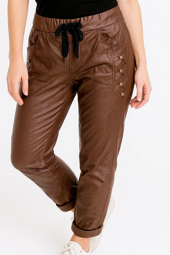 İtalyan Likralı Deri Pantolon - KAHVERENGİ