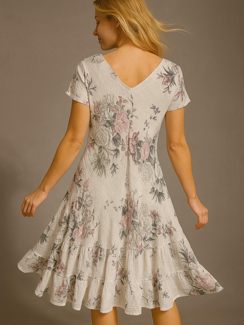 İtalyan Pamuk Keten Elbise - BEYAZ