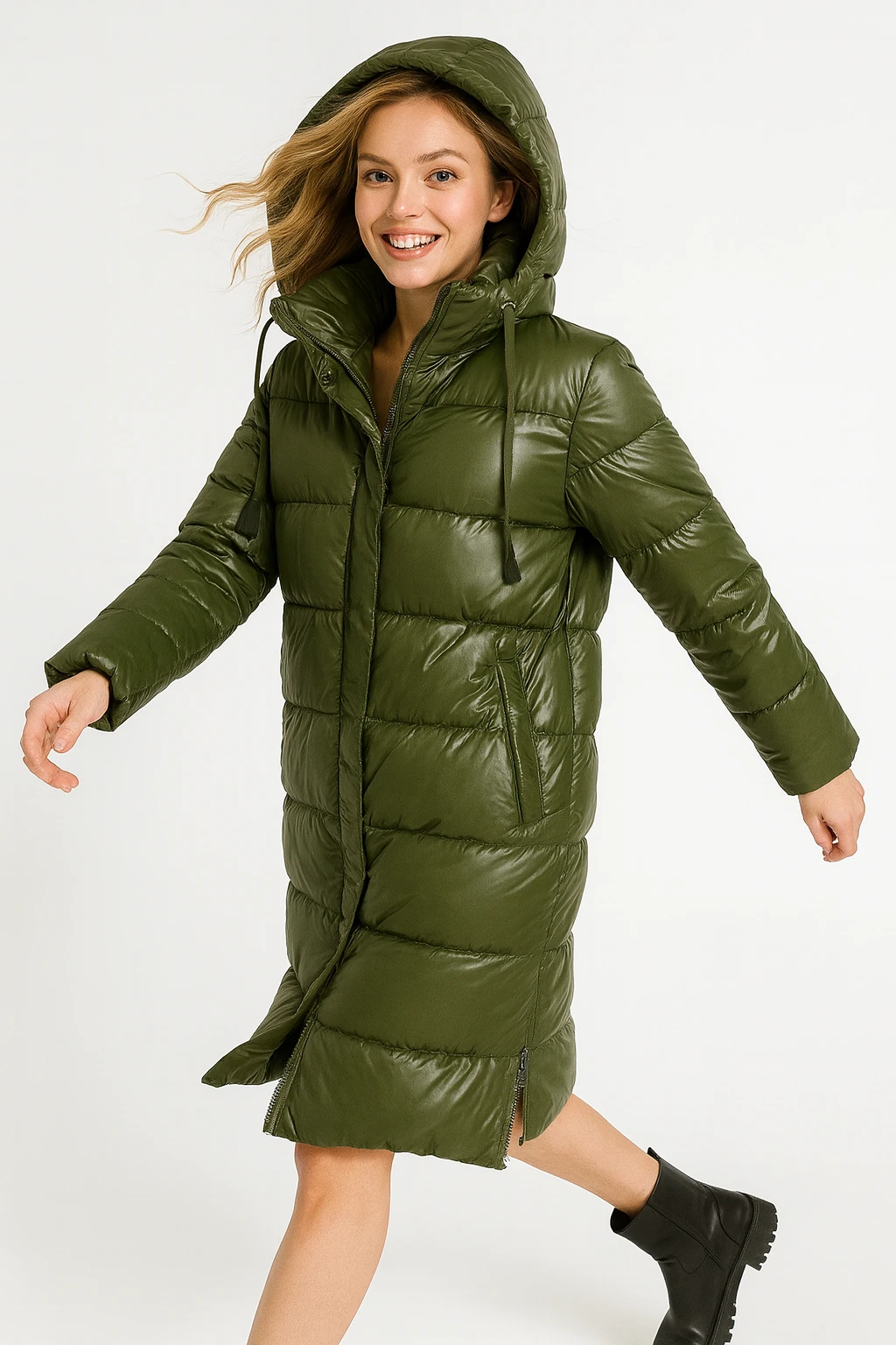 İtalyan Kapüşonlu Fermuar Detaylı Mont - YEŞİL