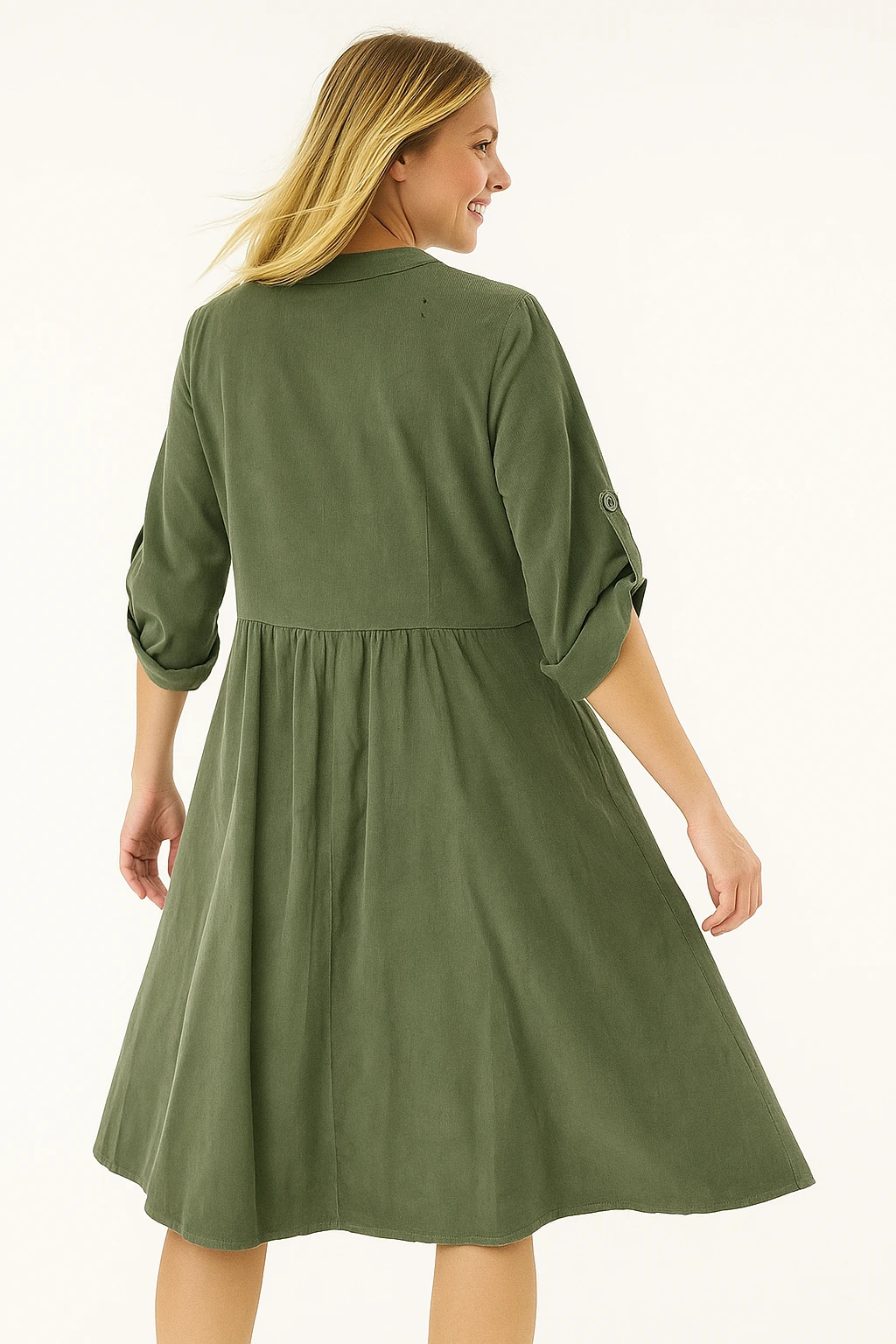 İtalyan Pul Payet Detaylı Kadife Elbise - HAKİ