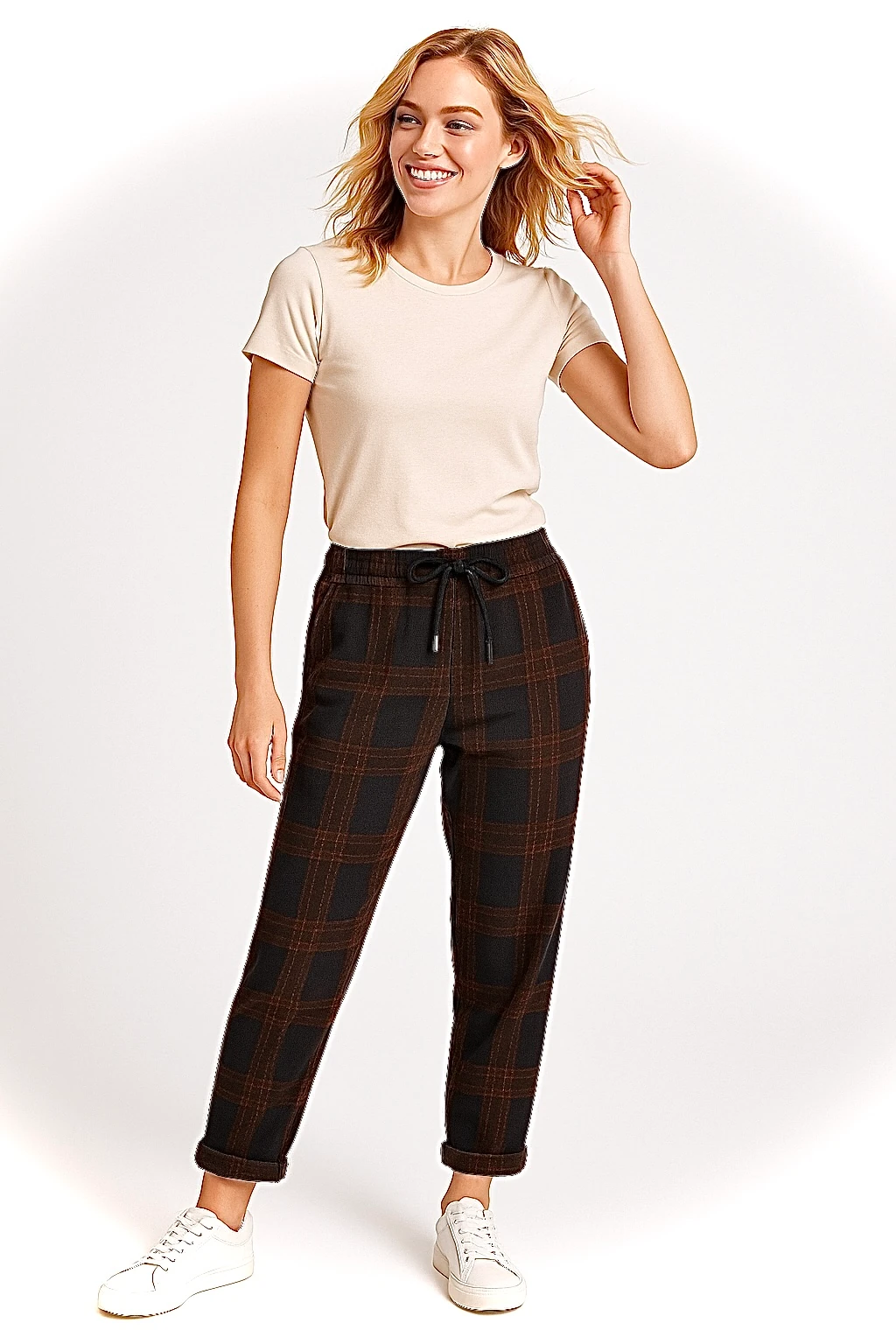 İtalyan Çizgi Desenli Likralı Pantolon - KAHVERENGİ