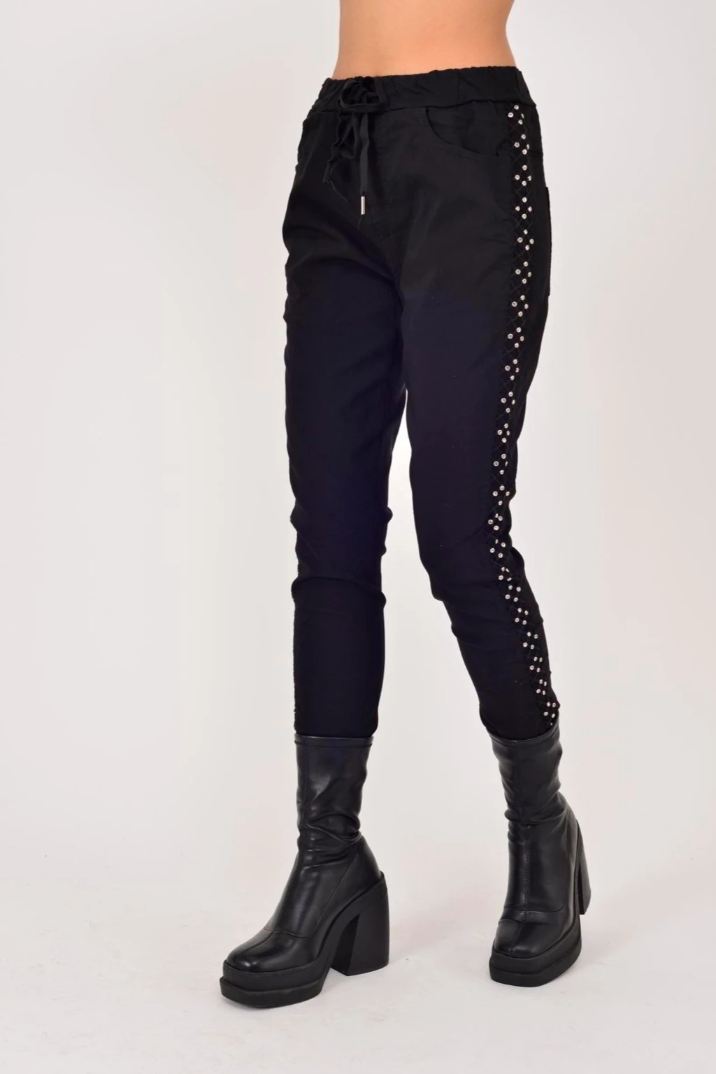 İtalyan Yanı Zımba Detaylı Pantolon - SİYAH