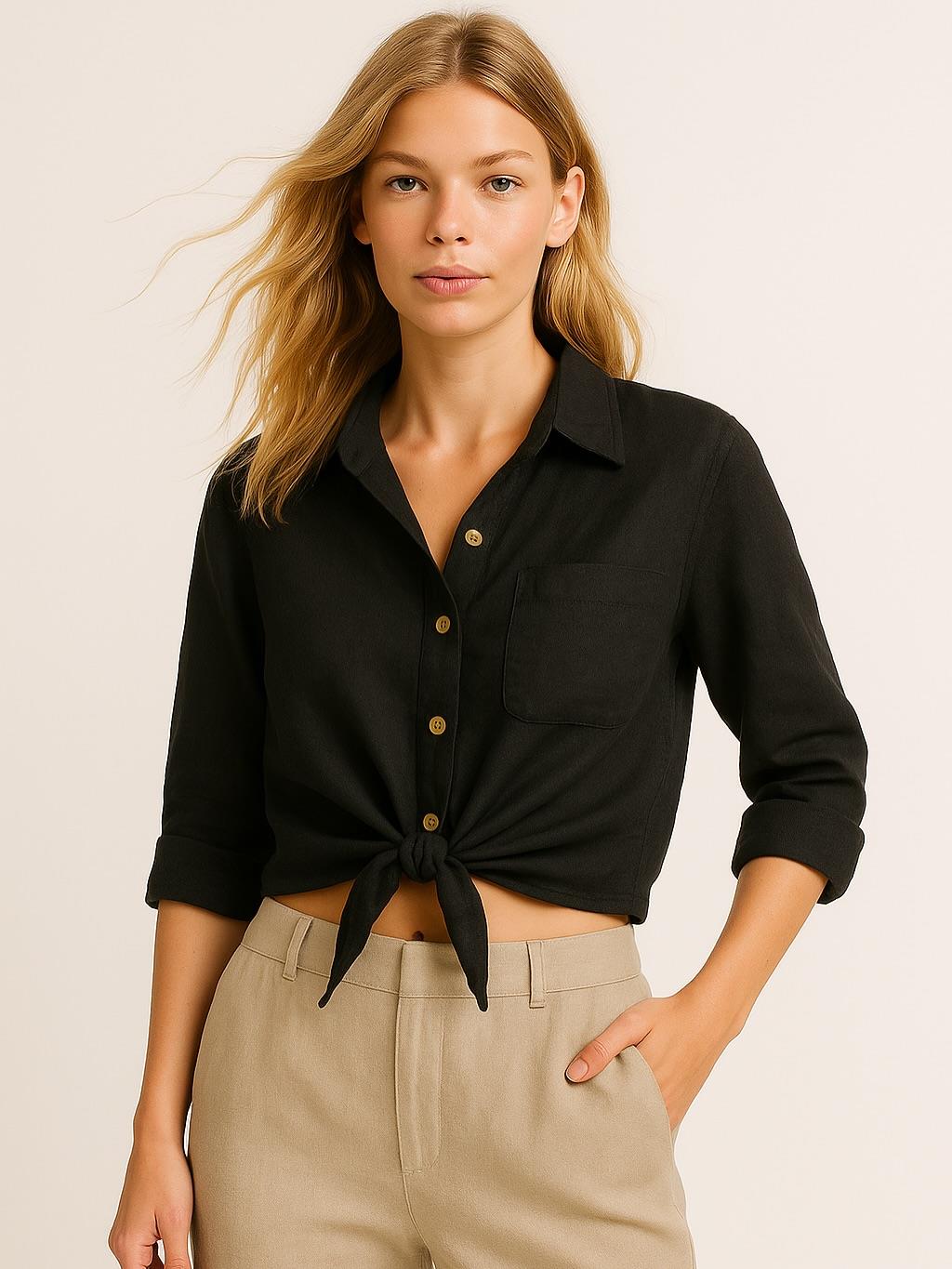 İtalyan Keten Gömlek - SİYAH