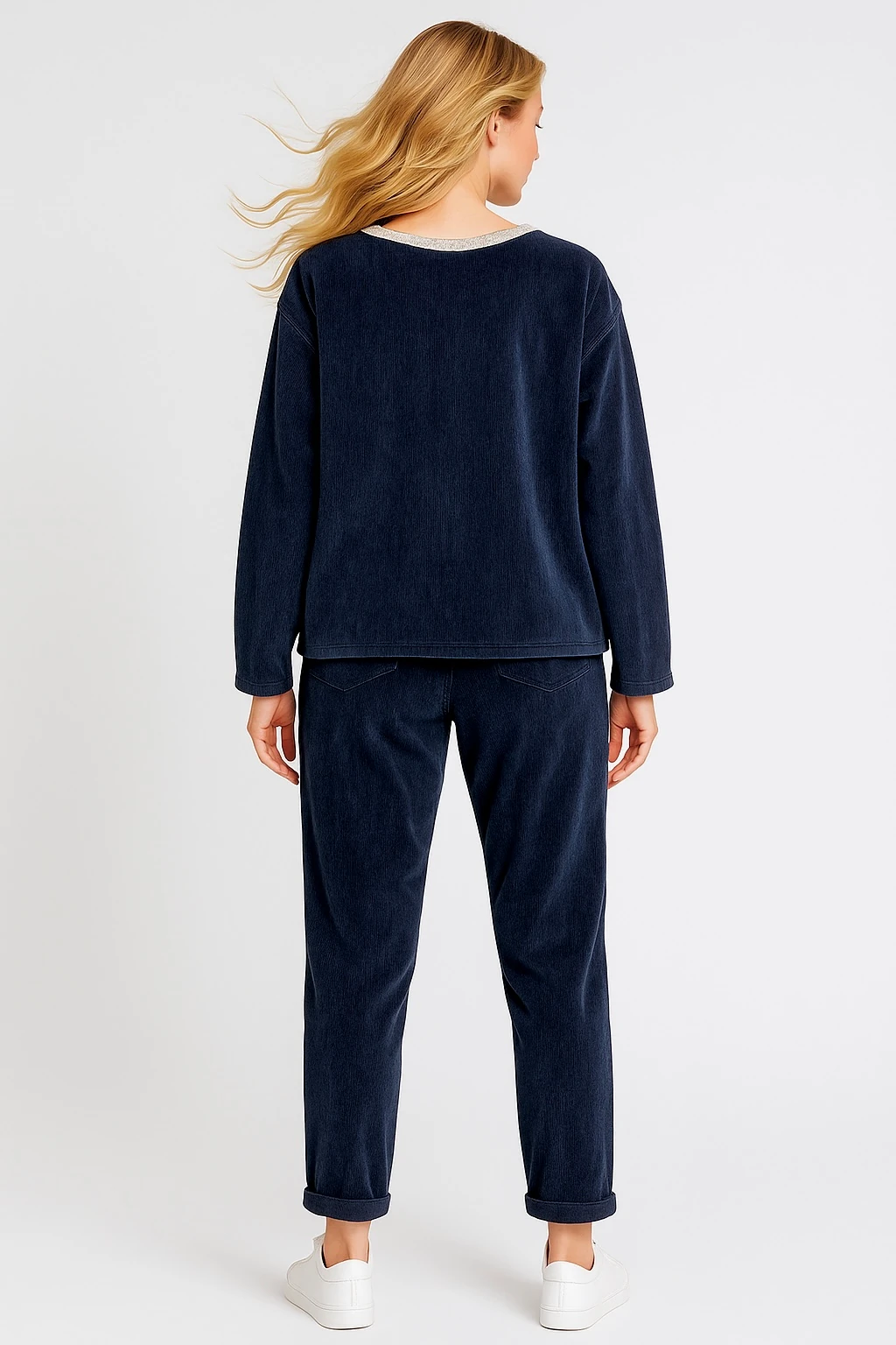 İtalyan Yıldız Detaylı Kadife Takım - LACİVERT