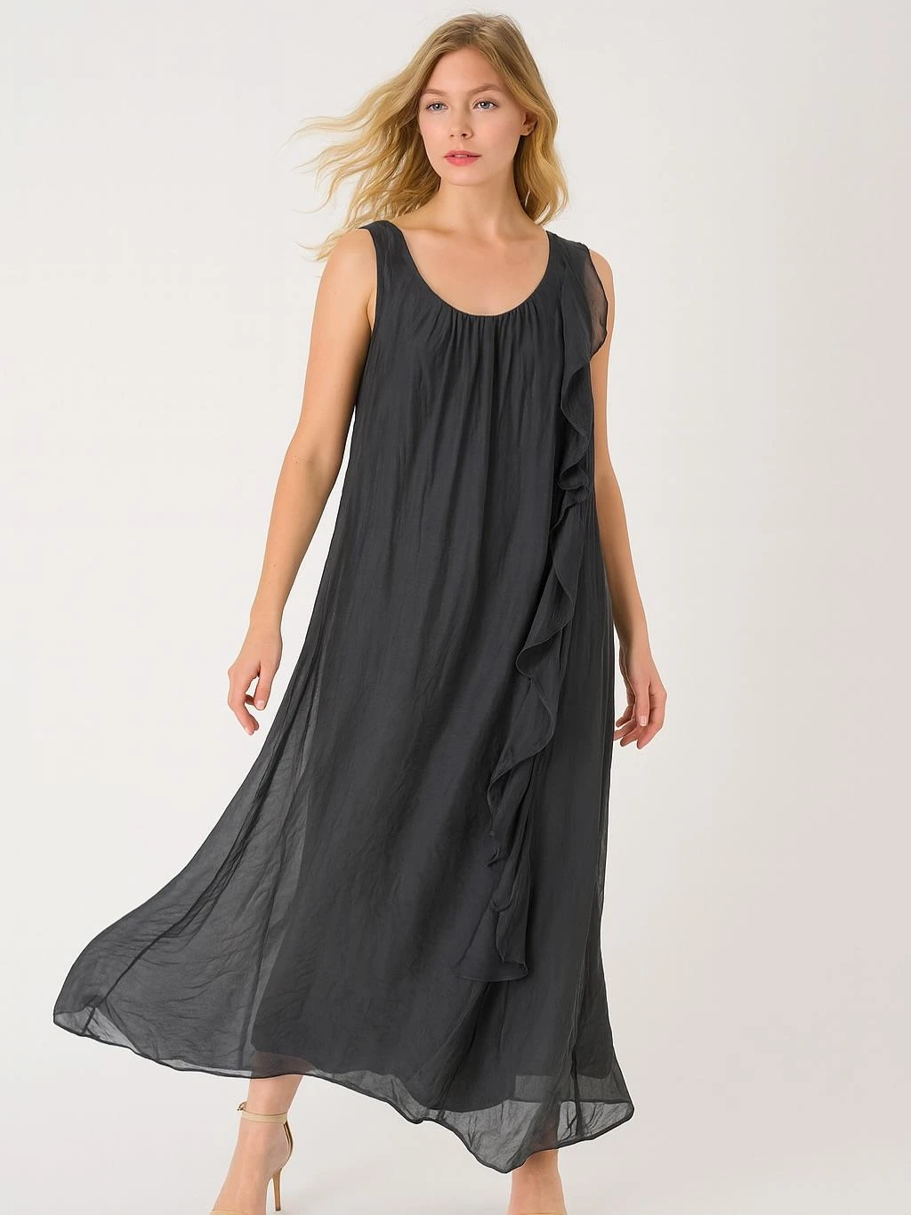 İtalyan İpek Elbise - ANTRASİT