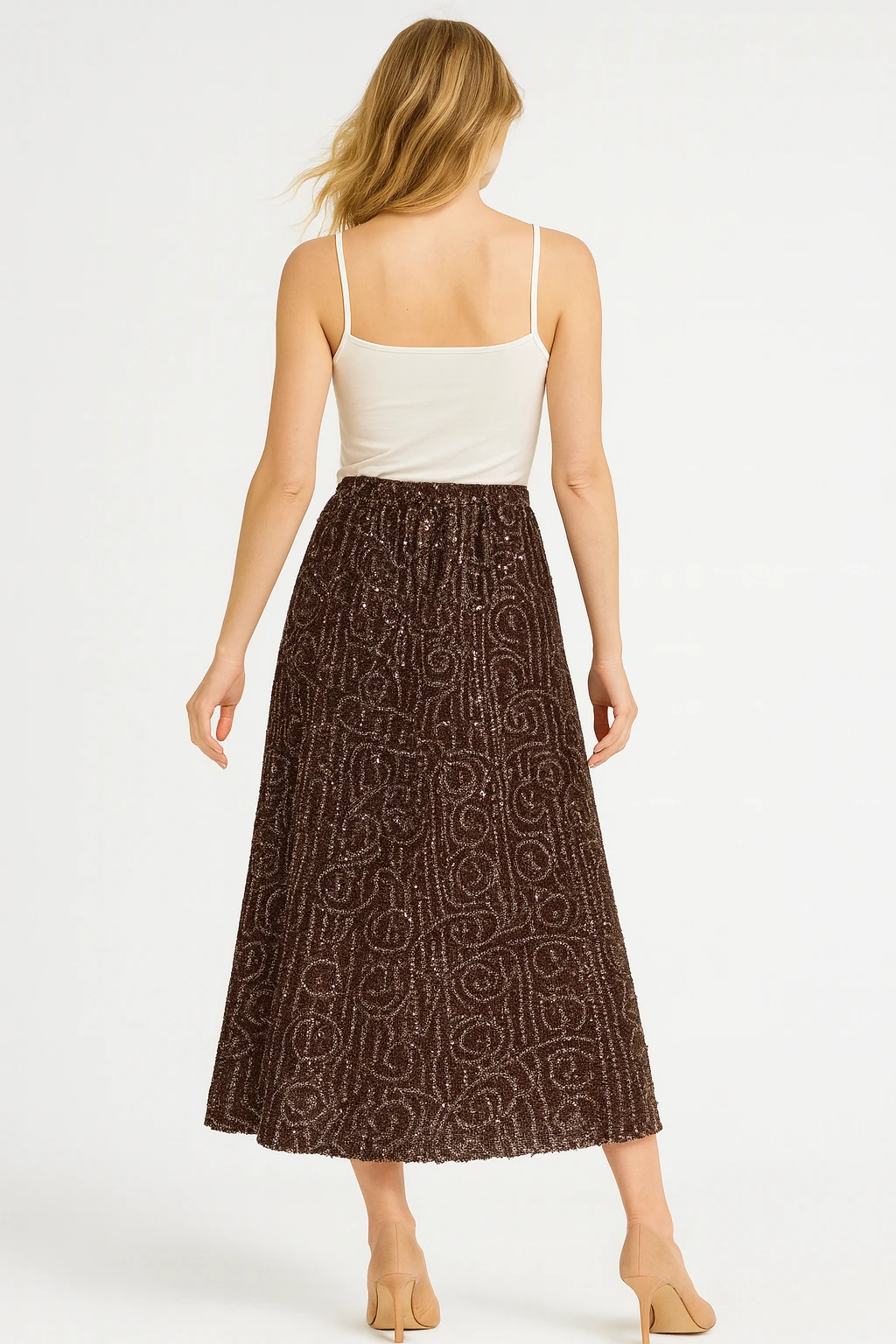 İtalyan Pul Payetli Etek - KAHVERENGİ