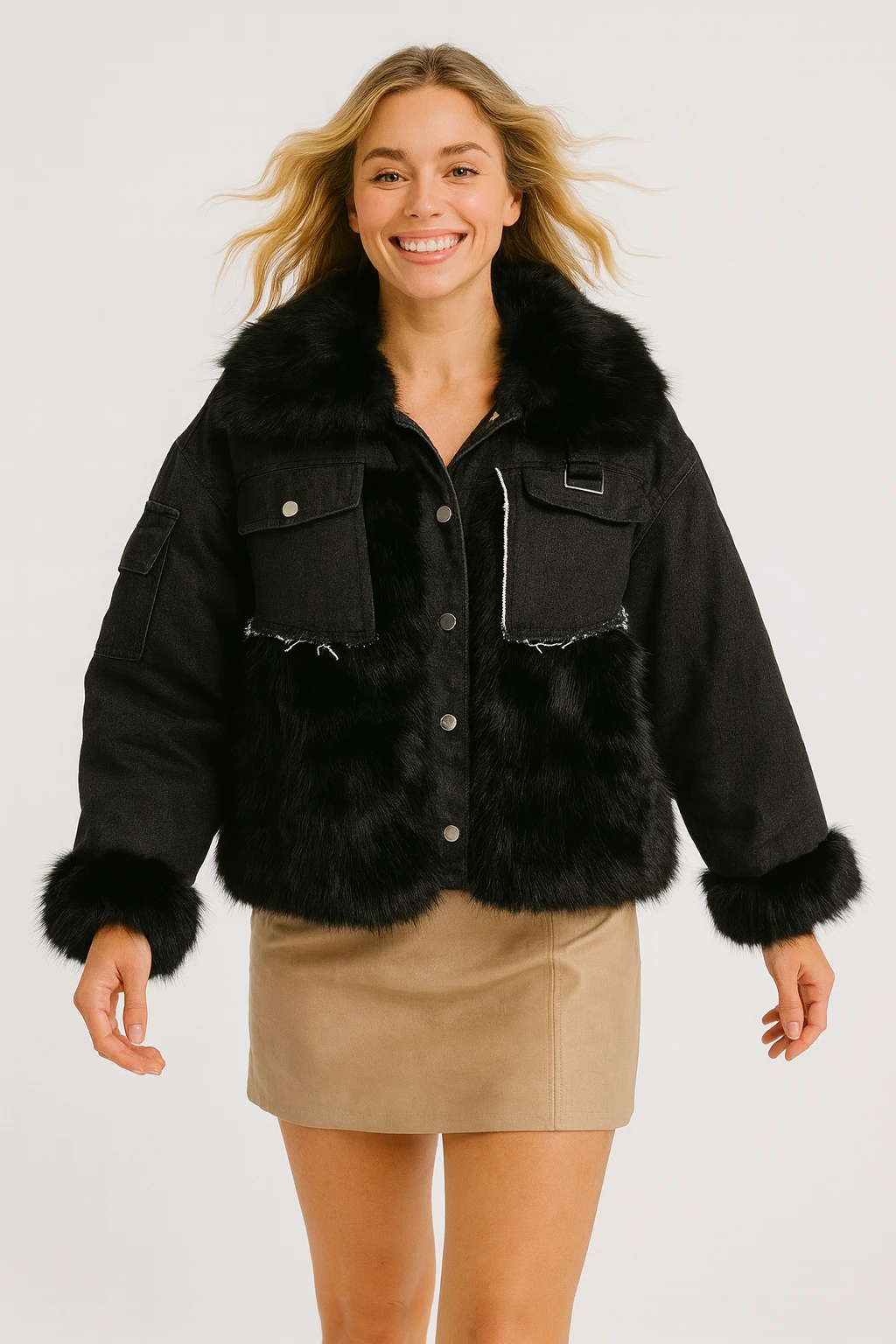 İtalyan Özel Tasarım Kot Detaylı Kürk - SİYAH