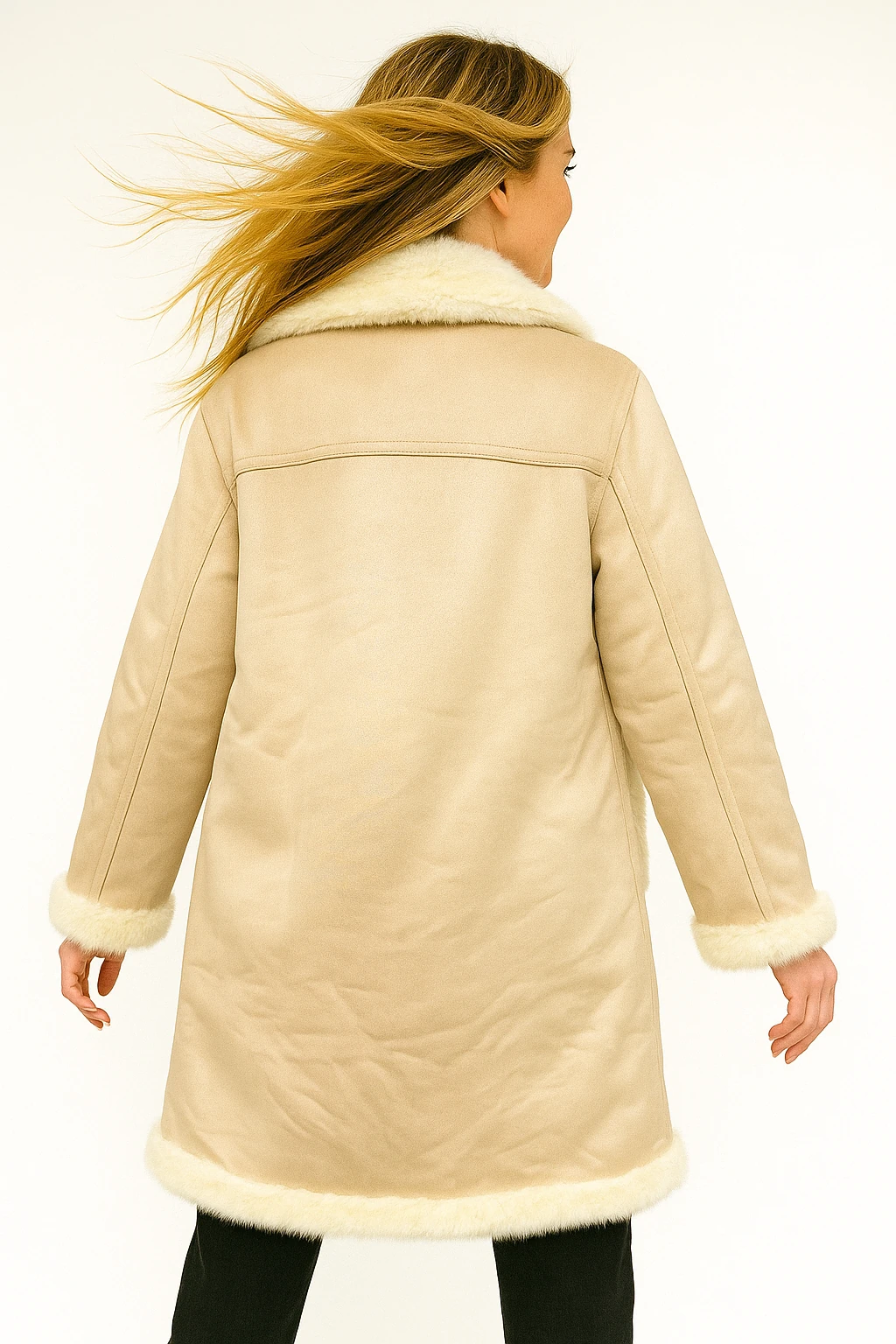 İtalyan Cep Detaylı Çift Taraflı Kürk - BEYAZ