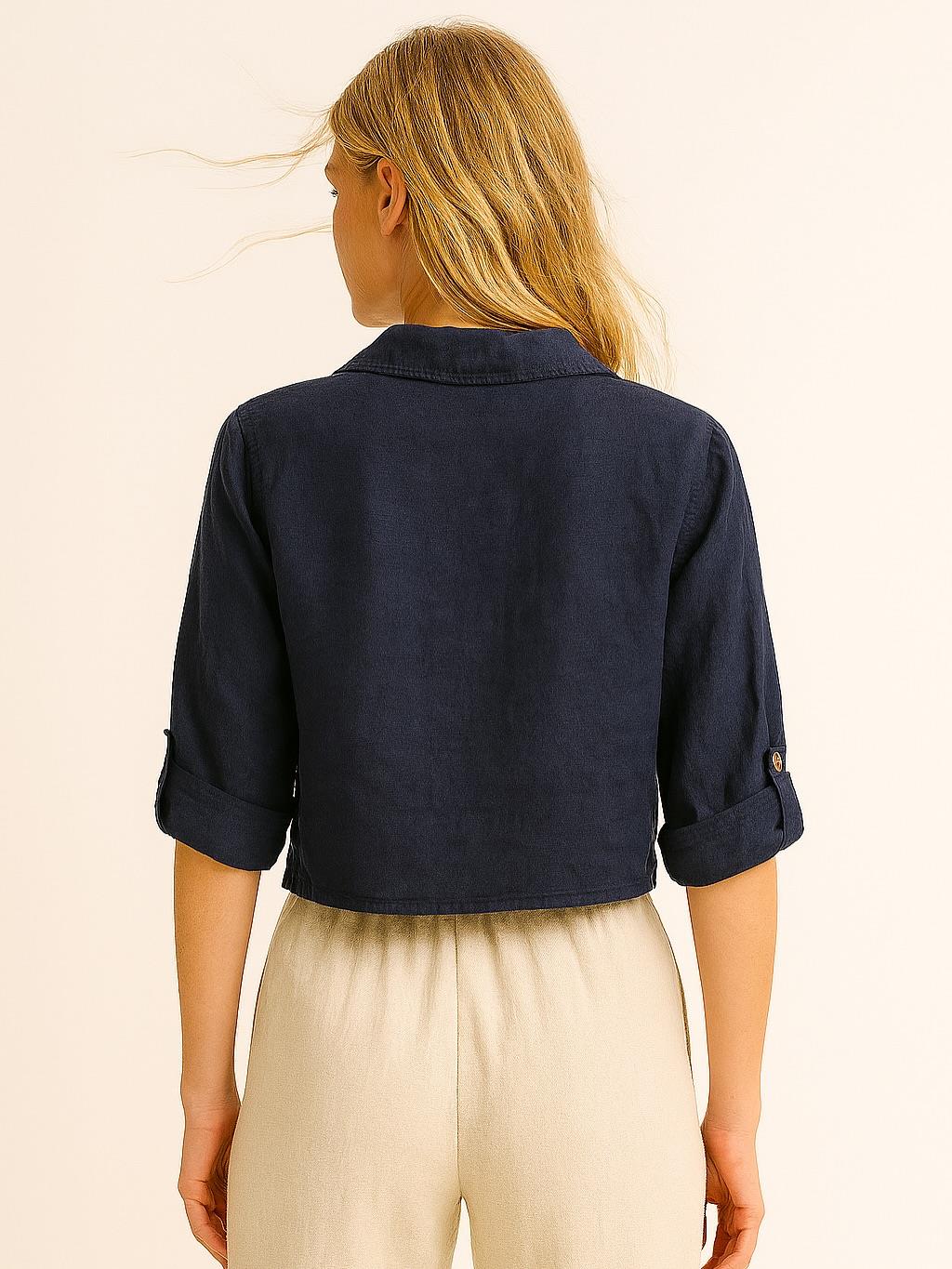 İtalyan Keten Gömlek - LACİVERT