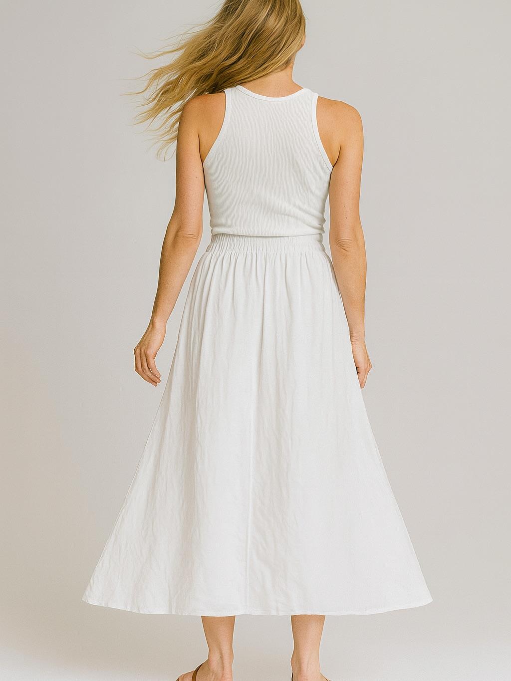 İtalyan Keten Etek - BEYAZ