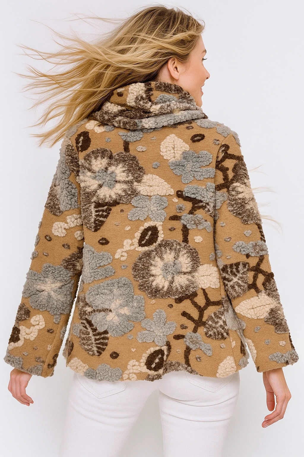 İtalyan Çiçek Kabartmalı Keçe Kaban - BEJ