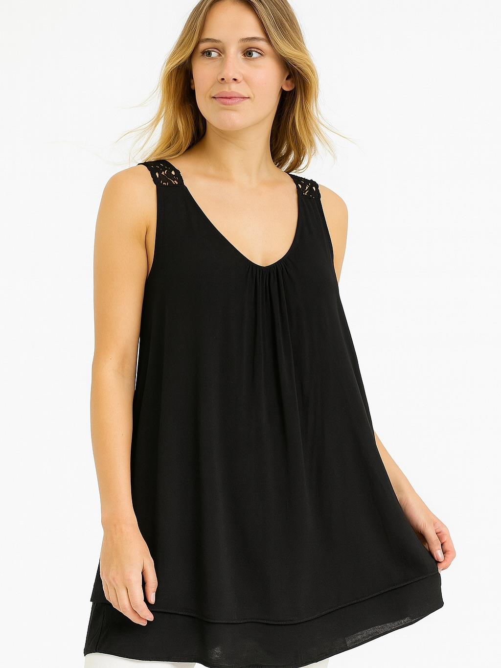 İtalyan Dantel Detaylı Bluz - SİYAH